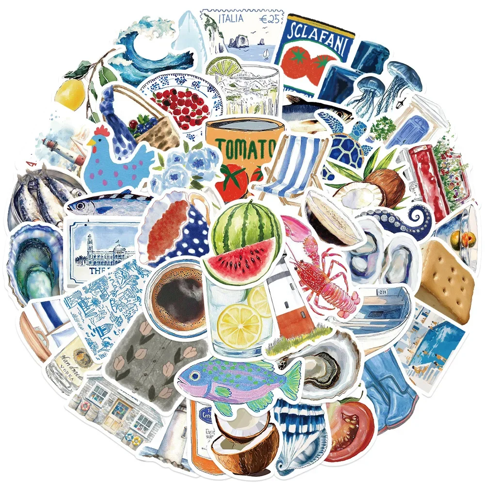 50 قطعة المحيط الأزرق INS نمط جماليات الكتابة على الجدران ملصق لطيف الكرتون ملصق مائي دفتر الهاتف كوب الغيتار الثلاجة سكيت ألعاب أطفال