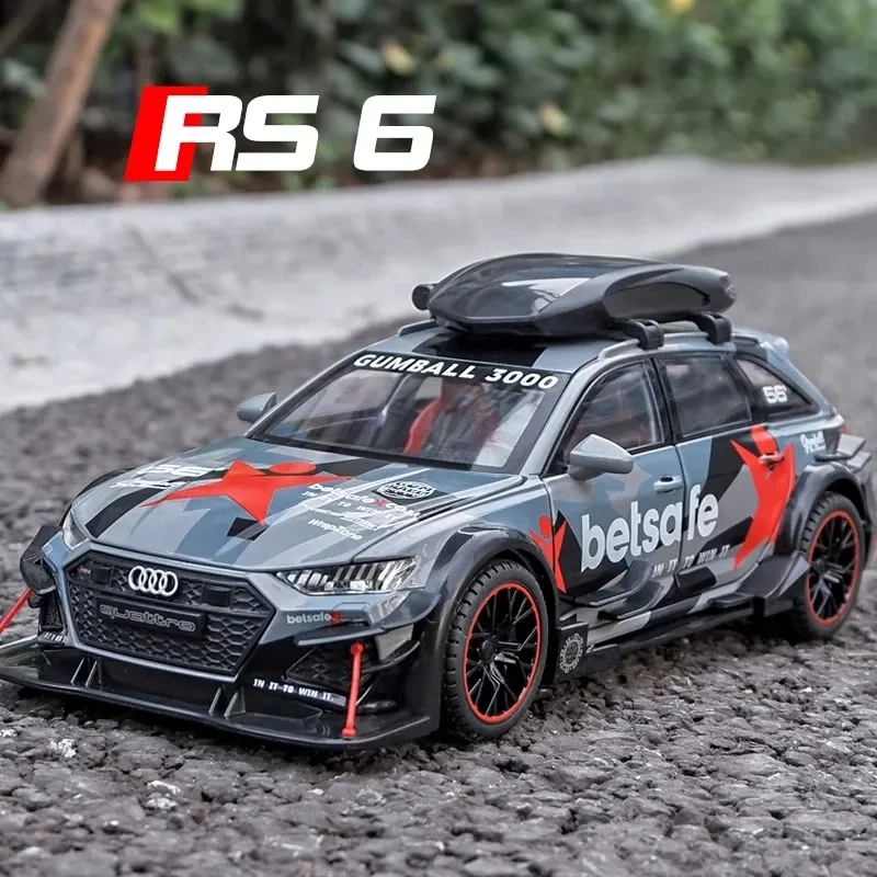 1/24 audi rs6 veículos modificados modelo de carro brinquedos liga diecast com puxar para trás luz & som modelo carros meninos presentes para crianças