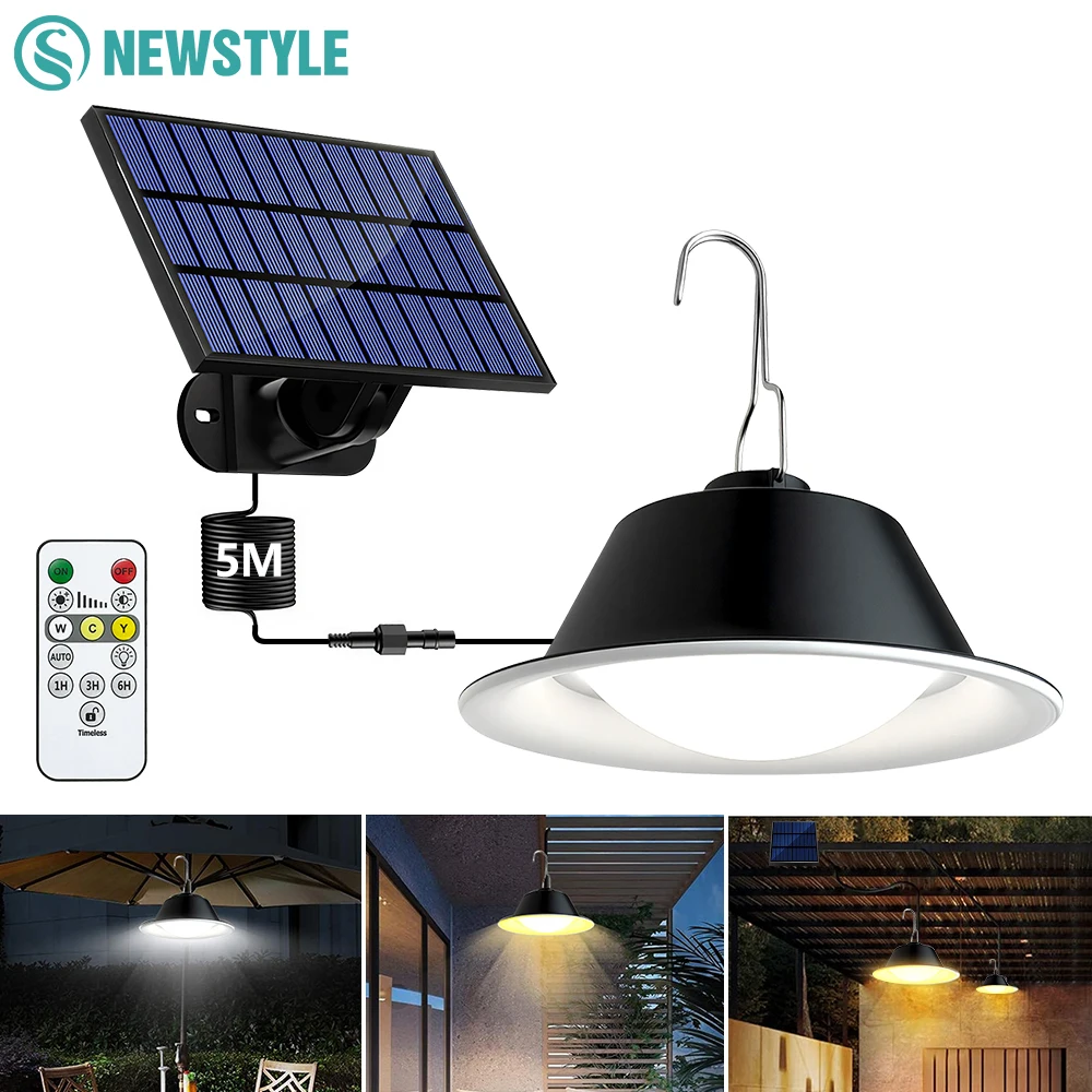 Lámpara Solar Colgante para Exteriores con Control Remoto, 3 Colores, Regulable, Temporizador, Impermeable, para Gazebo, Patio, Jardín, Garaje