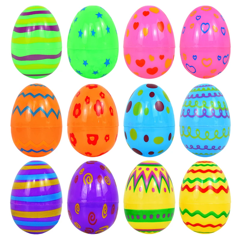 12pcs Easter Plastic Eggs Fillable Colorful Easter Bunny Eggs Candy Packaging Boxes Happy Easter Party Home Decoration Kids Gift