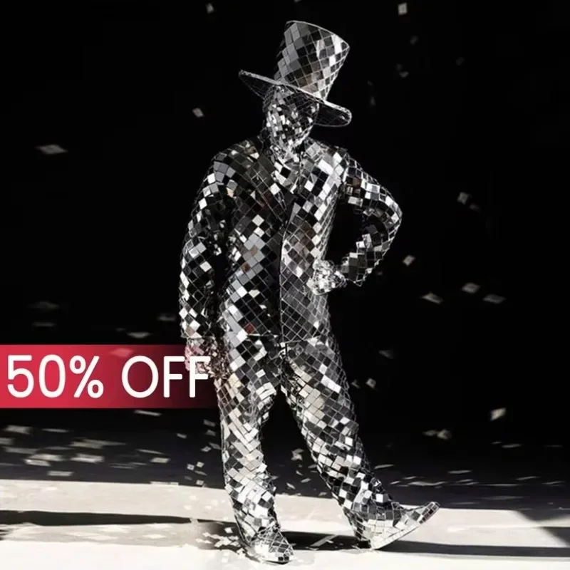 Disfraz Sexy para mujer, disfraz con espejo de cristal Led, conjunto de espejo de baile con casco de bola de discoteca