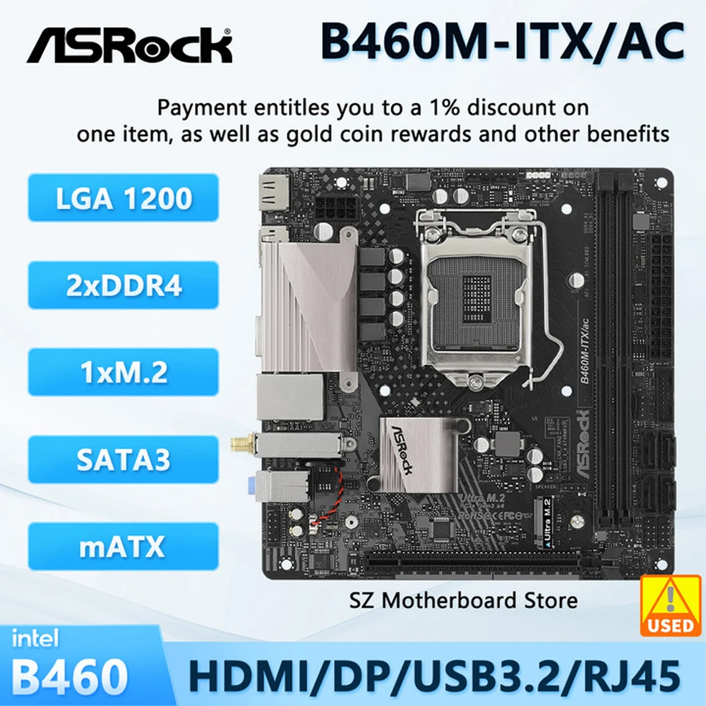 ASROCK B460M-ITX/AC Motherboard M-ITX Intel B460 LGA 1200 Support Intel I5/I7/I9/I3 10400 10700 10900K DDR4 M.2 HDMI Desktop PC