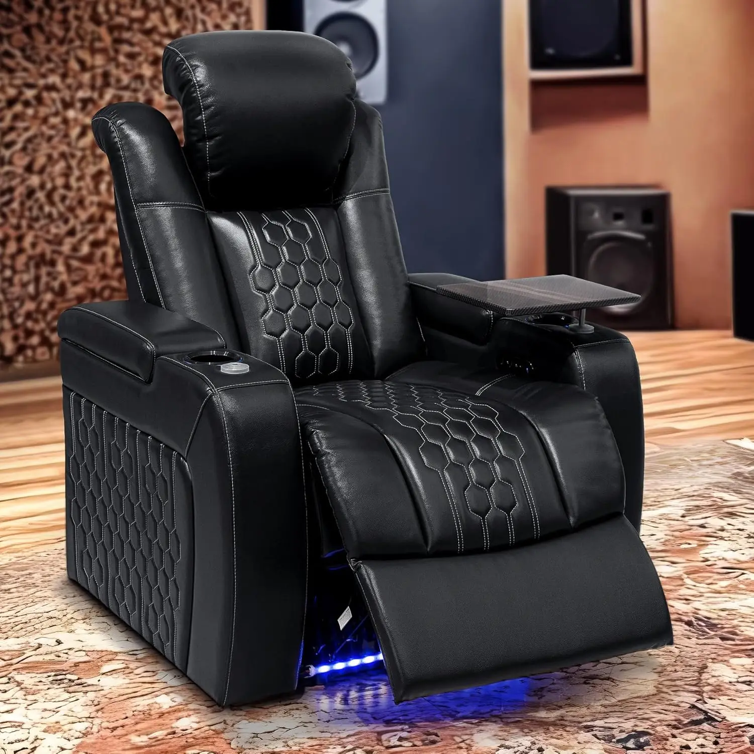 

HKUVUKH Home Theater Italian Leather Recliner Loveseat Left (Row 5) with Heat & Massage Powered Headrest Lumbar for Living Room