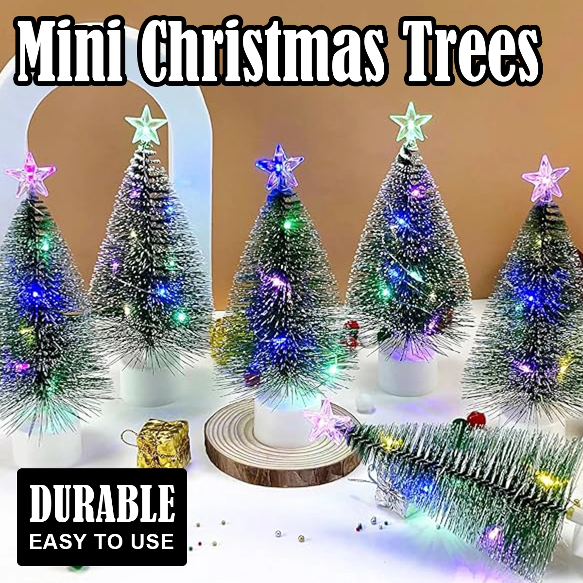 17cm Led Mini Christmas Tree Decorations Decor Plastic Xmas And Gift Party Snow Desk Winter Tabletop Green Year Beautiful Lights