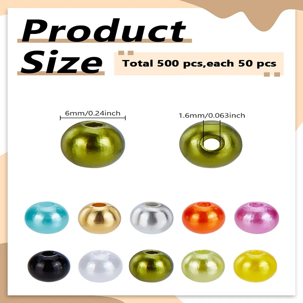 10 Colors Plastic Imitation Pearl Beads Round Mixed Color 6x1.6mm 50pcs/color