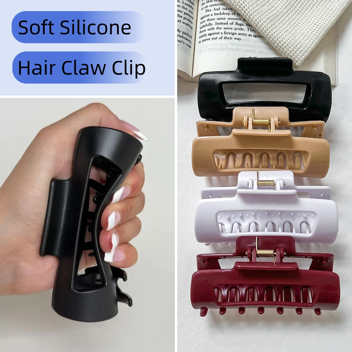 

New Soft Silicone Hair Claw Clip - Simple Anti-Slip Hair Grab Clips, Head Protect Hairpins Women Girls Daily Hair Accessories