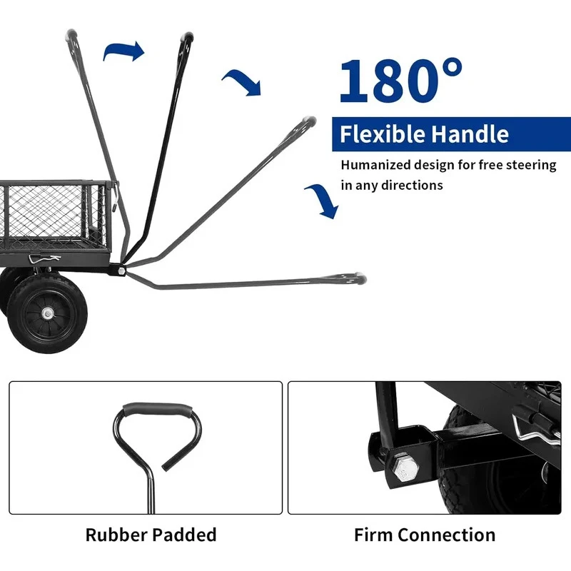 0 Lbs Flat Tire Steel Garden Cart With 0 Degree Rotating Handle Remov le Side Heavy 4 Cu Ft Black L Furniture
