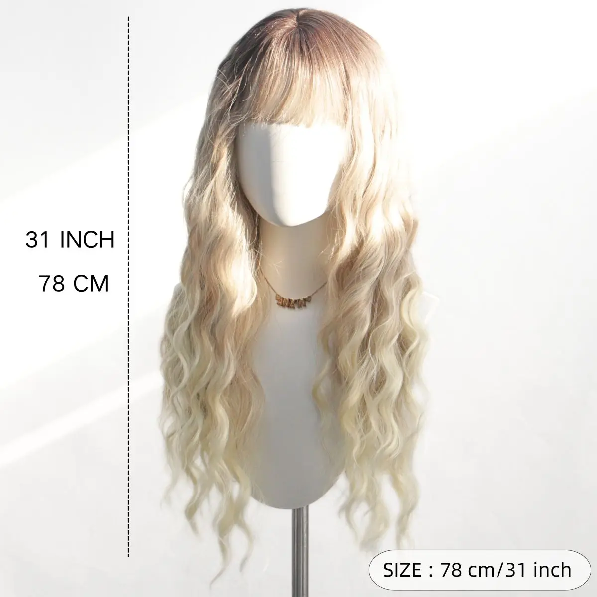 Peluca de pelo rizado largo sintético de alta calidad con gradiente dorado, peluca de pelo largo y rizado a la moda para mujer