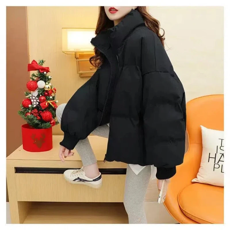 Inverno nova cor sólida gola manga longa moda parkas feminino high street casual zíper retalhos cardigan quente grosso topo