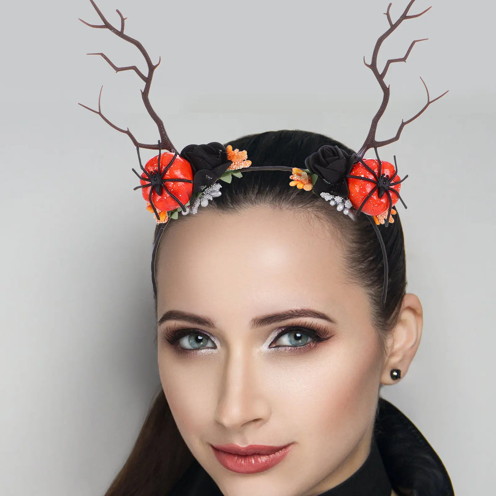 Adjustable Handmade Antler Headband with Simulated Tree Branches Deer Horns Hairband Halloween Party Cosplay Photo Accessory