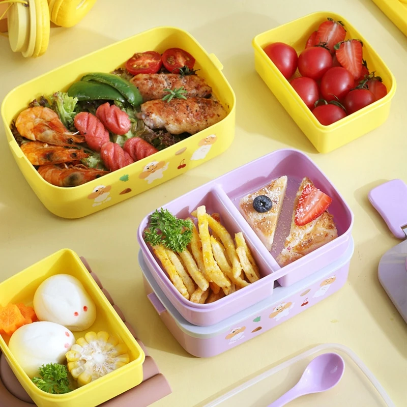 Portable Lunch Box Compartment Bento Organizer with Handle and Buckles for School Office Students Microwave Food Holder