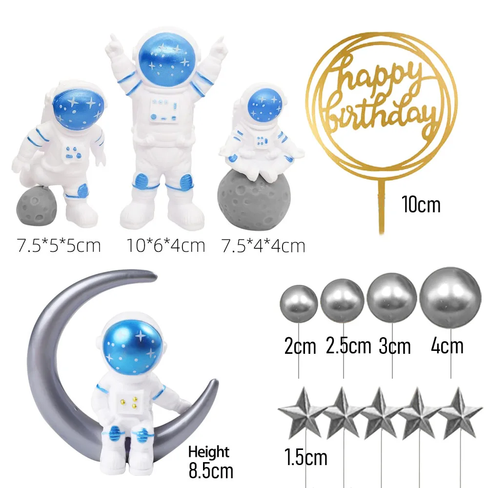 14pcs Astronaut Cale Topper Set For Kids Boy Outer Space Birthday Party Decorations Baby Shower Supplies Universe Cake Decors