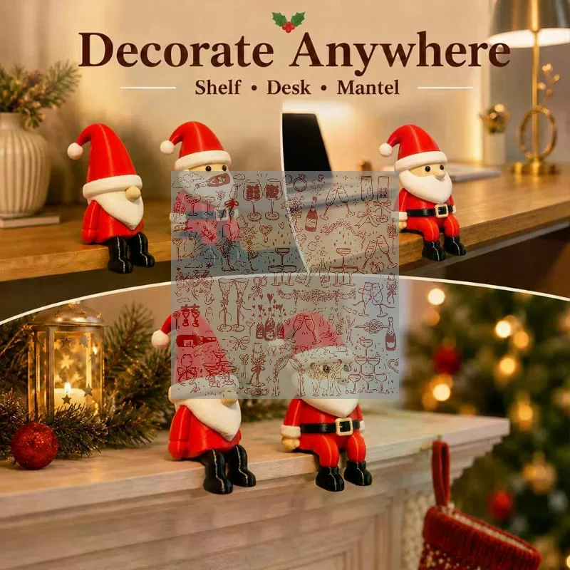 2Pcs Cute Sitting Christmas Decoration Christmas Santa Claus Figurines For Shelf Mantel Table Desk Home Office Holiday Decor