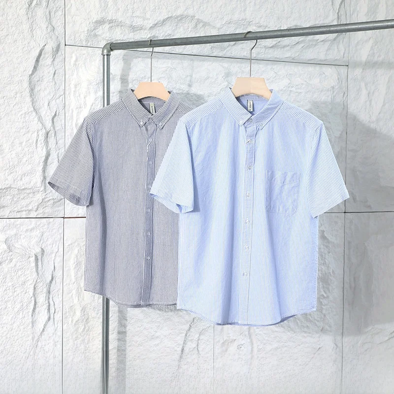 

Pookytage Men's ort Sve irt 00% Cotton Ox Weave Summer Faionable Casual Versatile Striped Breathable Comfortable