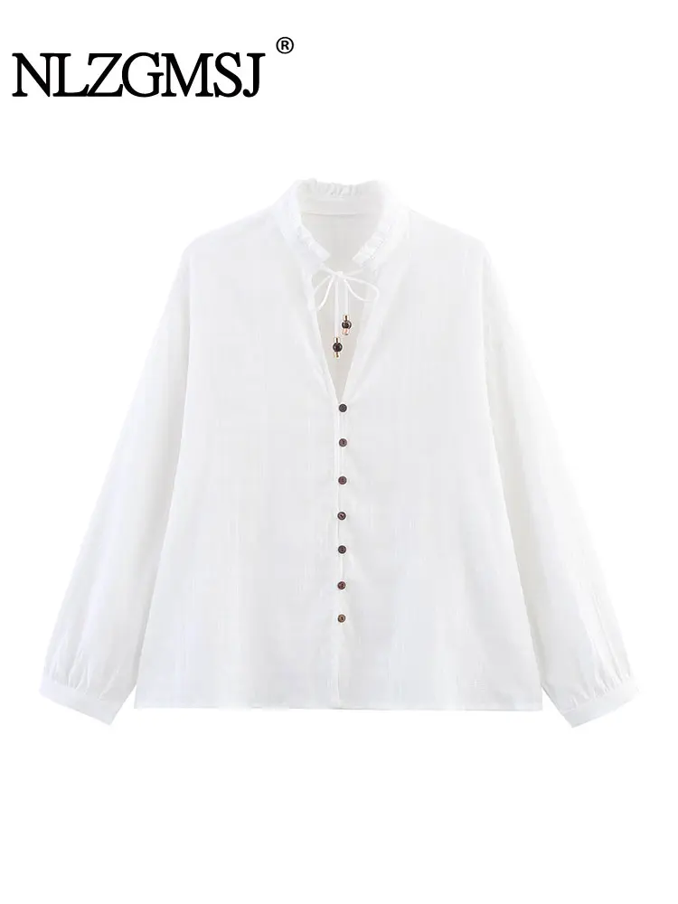 

Весенняя повседневная шикарная женская блузка с длинным рукавом и v-образным вырезом, однобортная свободная блузка, новая мода, летние рубашки 2025 года