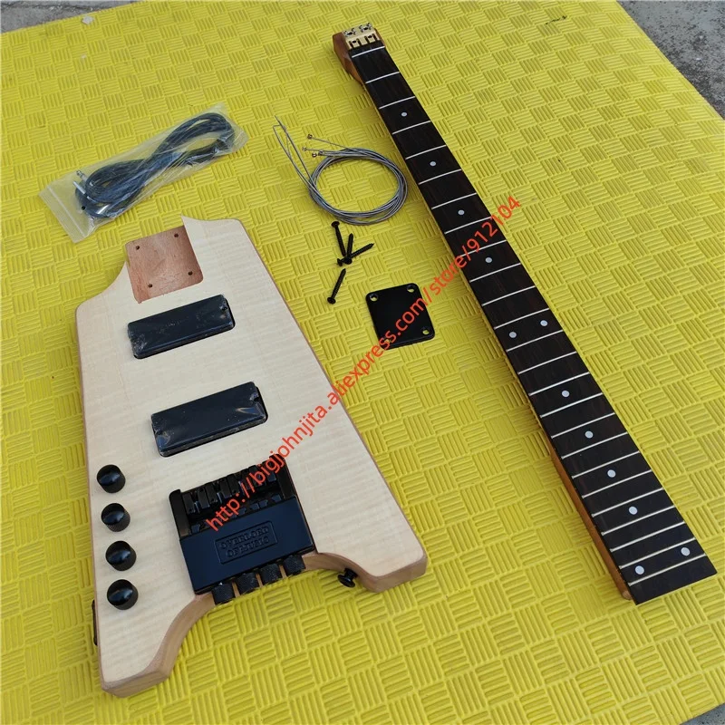 left-Handed 4 Strings Headless Electric Bass Guitar, No Paint Mahogany Body Roasted Maple Neck Brass Nut  BJ789 790 view 3