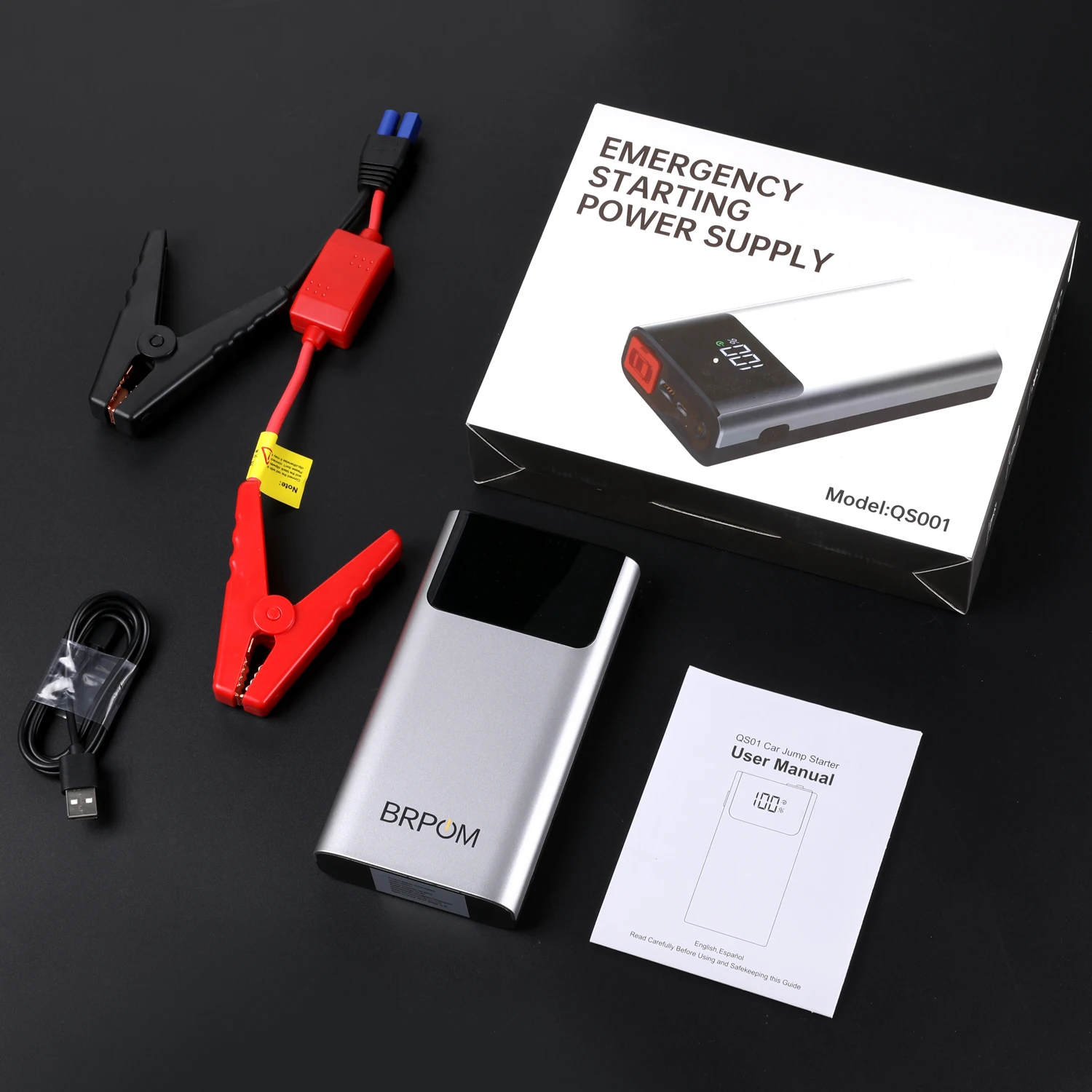 Afbeelding 7: BRPOM Auto Noodstarter 4000A Peak 16000mAh 12V Auto Supercharger Accuoplader Starter Box met Display Draagbare Powerbank