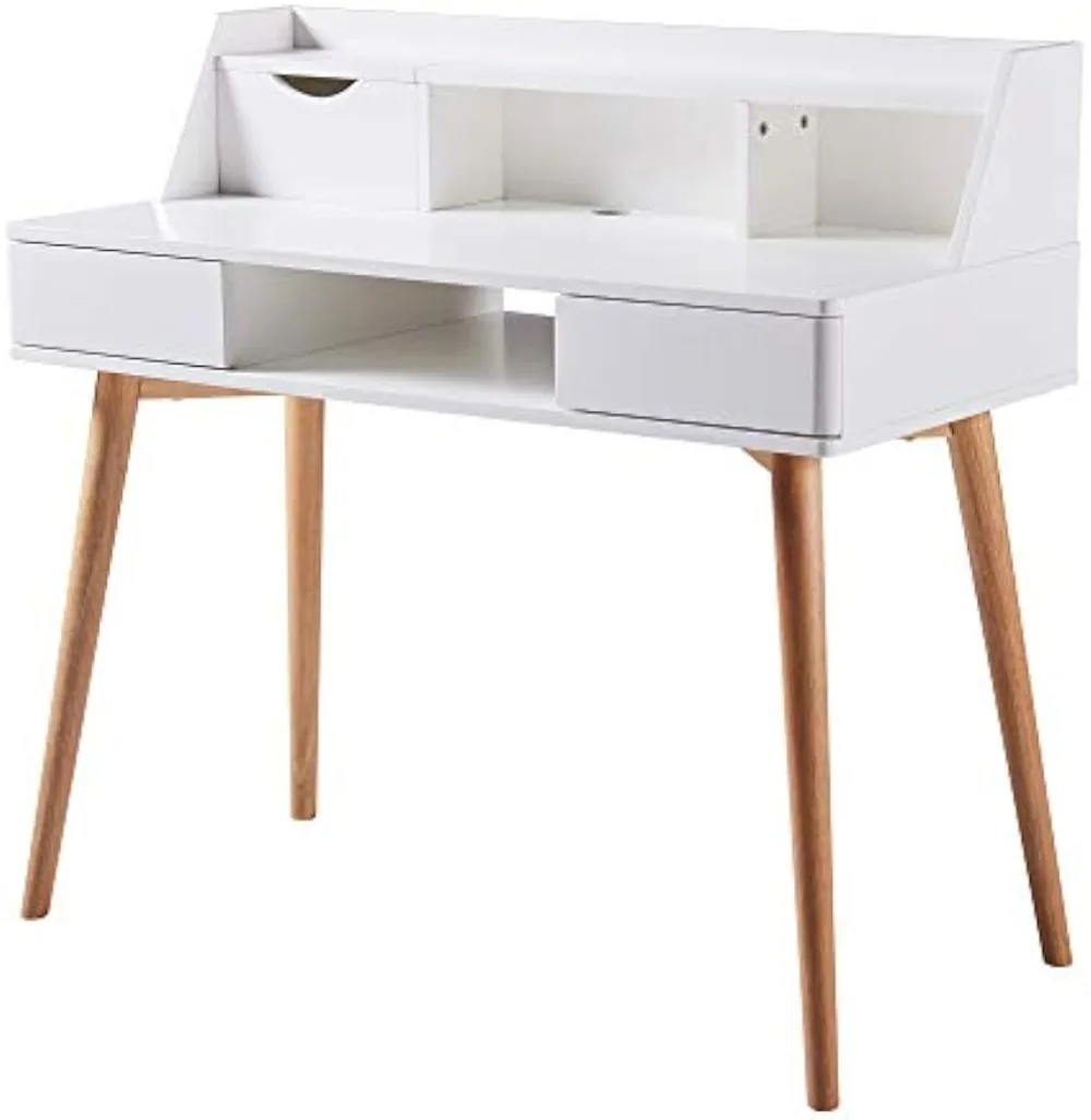 

Creativo Writing Study Computer Desk with Solid Wood Legs, Storage Drawers and Open Shelves Hutch for Home Office Living