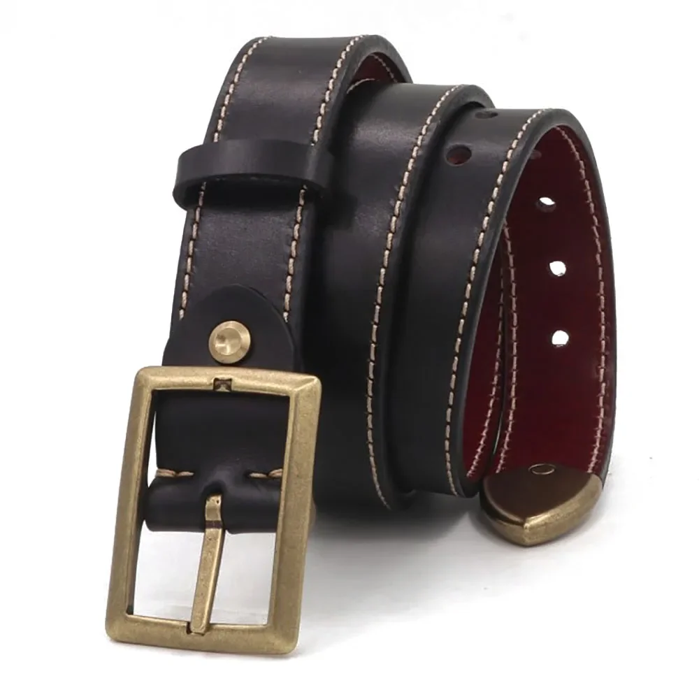 المألوف الرجعية الرجال رشاقته جلد البقر حزام على الوجهين مع النحاس الصلب لملابس العمل العصرية حزام جينز عرض 38 مللي متر