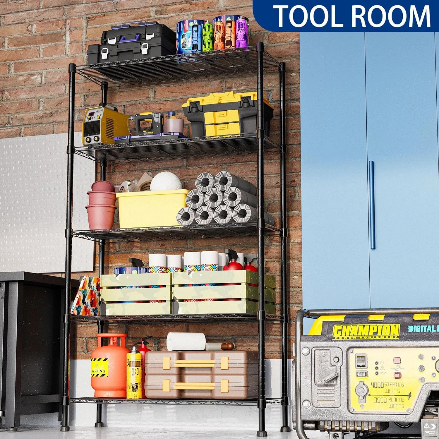 ชั้นวางของโลหะ 5 ชั้น ชั้นวางของแบบปรับได้,หน่วยชั้นวางของแบบยืน (สีดํา,14.1" D x 36.1" W x 71.5" H)