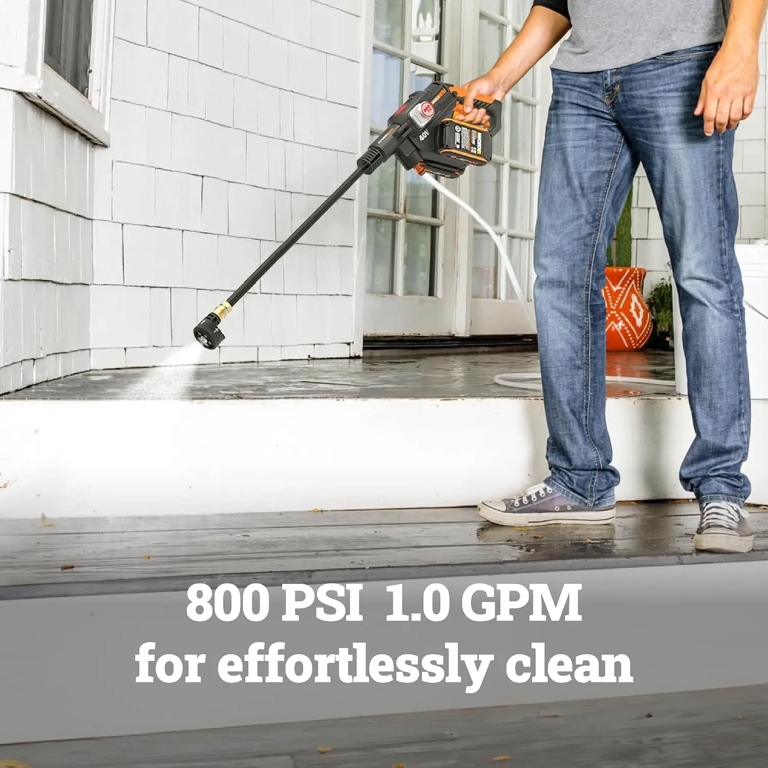 Cordless Pressure Washer 40V 800 PSI Power Unit WG647 Brushless Motor 10 GPM 5 In 1 Nozzle 2 20A Battery Charger Included PowerS