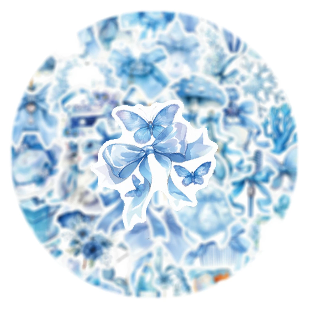 

10/30/60pcs INS Blue Aesthetic Girl Bow Cartoon Stickers Cute Coquette Vsco Decals for Suitcase Laptop Waterproof Sticker Decor