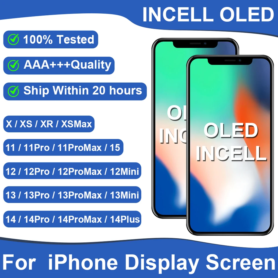 Pantalla OLED AAA+++ para iPhone 14 Pro LCD INCELL para iPhone 11 12 13 Pro Max LCD 13 Mini 14 Plus 15 Display Screen Digitizer Assembly