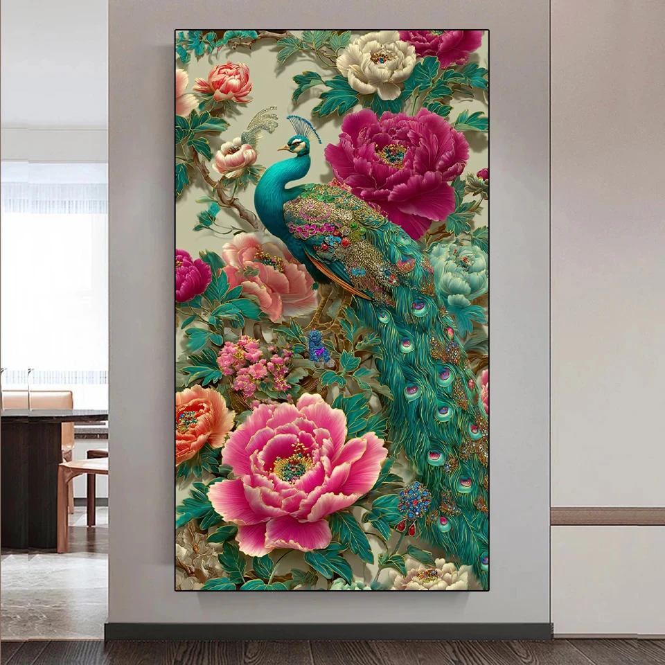 

5DDIY Diamond Painting Peacock Peony Flower Diamond New 2025 Animal Big Bird Mosaic Embroidery Painting Home Decoration