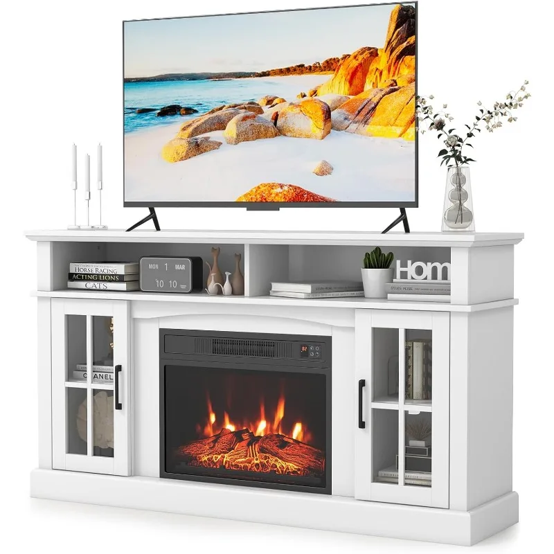 

Electric Fireplace TV Stand for TVs up to 65’’, Media Entertainment Center w/23’’ Fireplace Insert, 3-Level Flame, Re