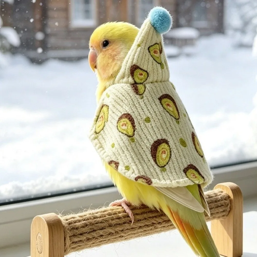Fashion Thickened Bird Winter Jacket Warm Windproof Bird Cape Fruit Pattern Soft Pet Birds Outerwear Photo Prop
