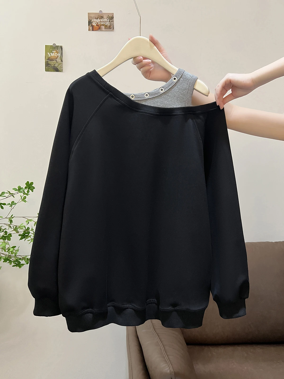 

plus Size 300 Pou oulder Bared Sweatirt Women's Faion Spring Autumn plus Size Girls' Loose Fit Long Sve Hoodie