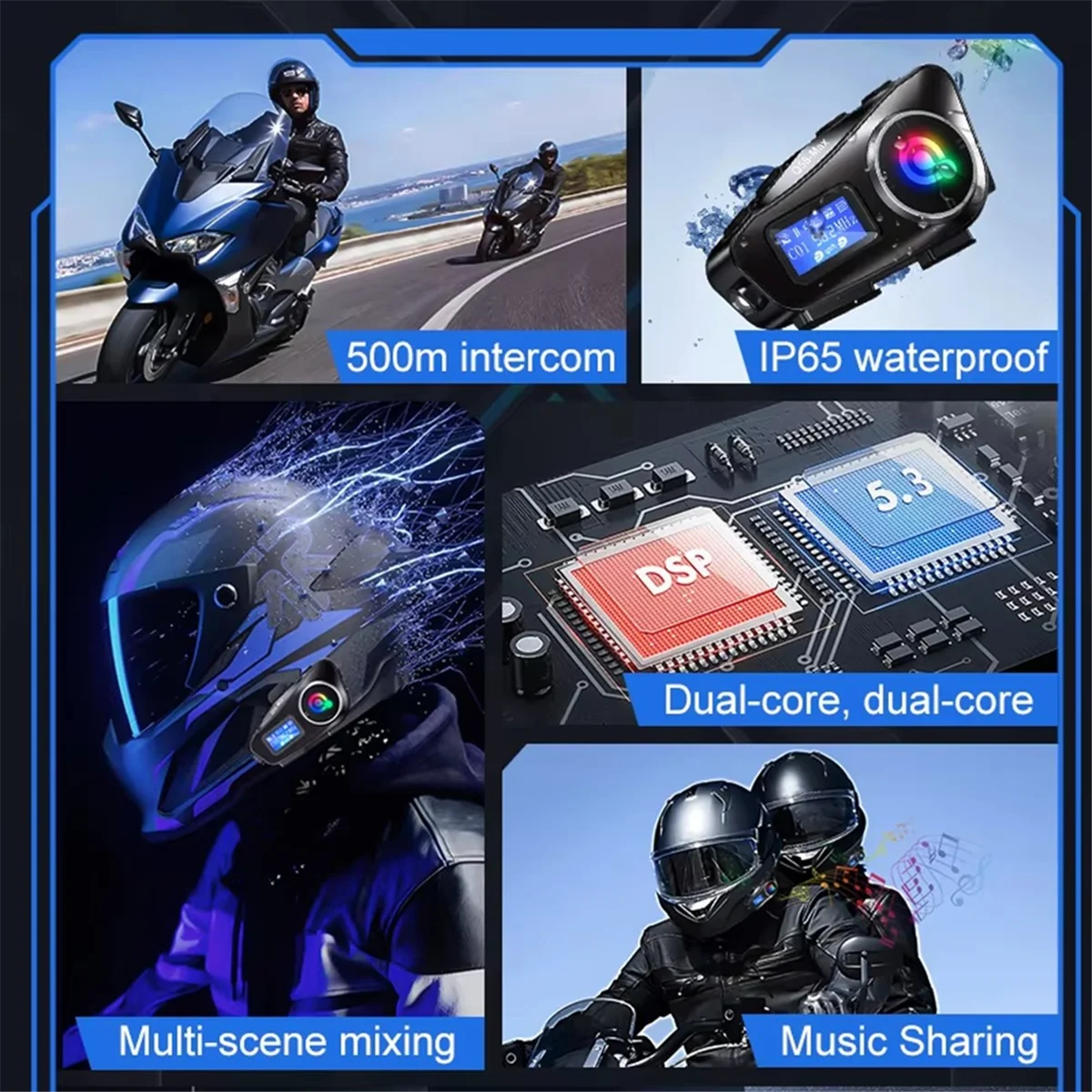 A14M Q58 Max Motorcycle Helmet Bluetooth Intercom IP65 Waterproof Intercom Distance 500 Meters Multi-Scene Mixed Music