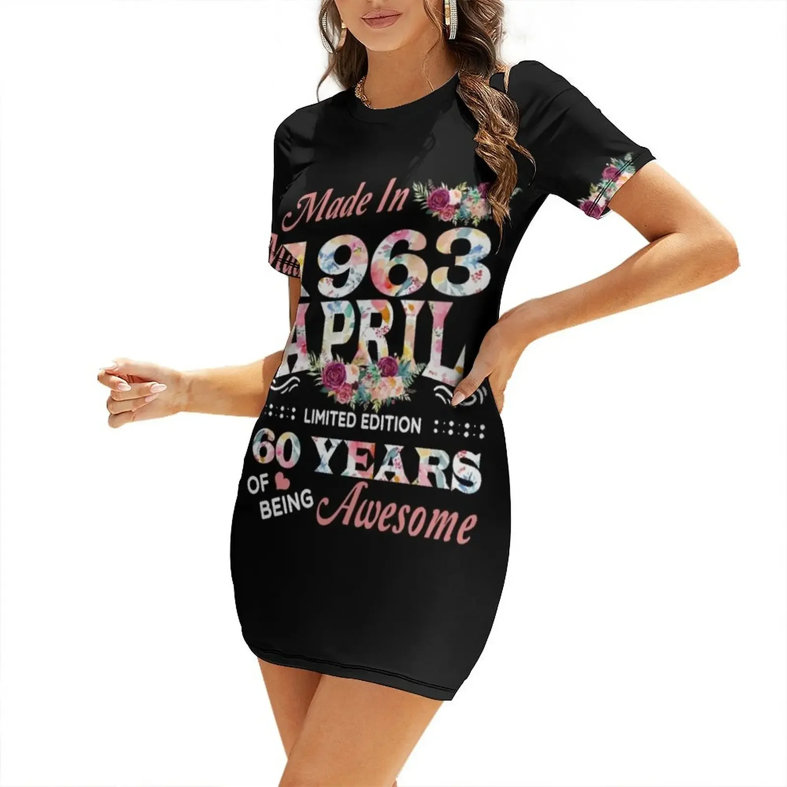 

April Flower Made In 1963 60 Years Of Being Awesome Short-Sleeved Dress dresses for womens summer clothes prom dress 2025 Dress
