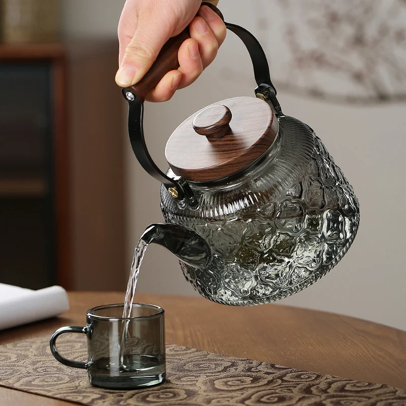 1000ML Embossed High Borosilicate Glass Teapot With Tea Strainer Infuser Flower Puer Kungfu Tea Set Kettle Lifting Beam Tea Pot