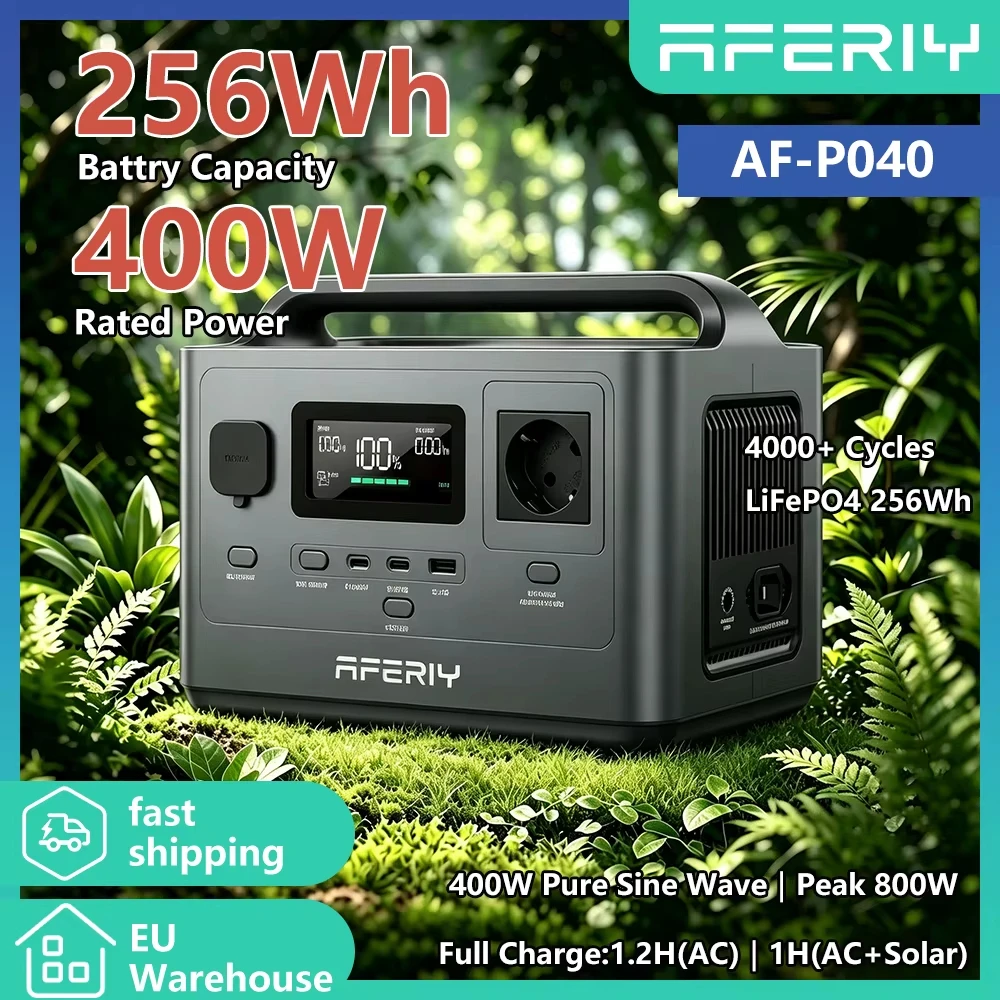 AFERIY AF-P040 Portable Power Station 400W AC Out Power 256WH Capacity 6 Ports Outdoor House Emergency Mobile Power Supply