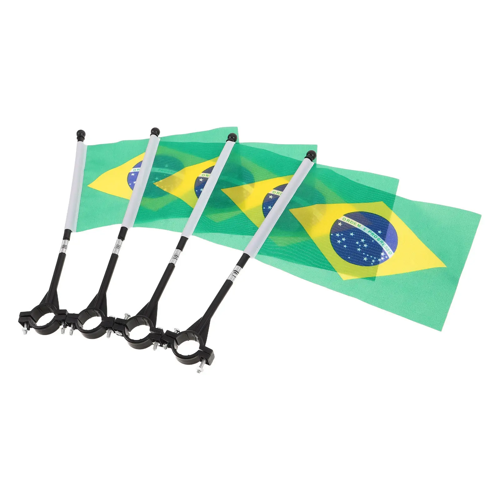 4Pcs Brazil Flag for Bike Handlebar with Pole Bicycle Safety Flag Lightweight Weatherproof Night Visibility Cycling Motorbike
