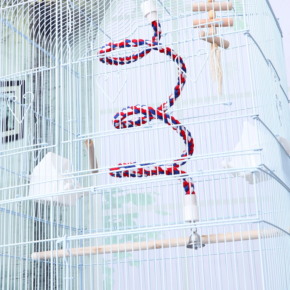 

Bright Colored Cotton Rope Swing Perch Parrot Climbing Playground Bird Chew Training Rope for Small Birds Cockatiels Parakeets