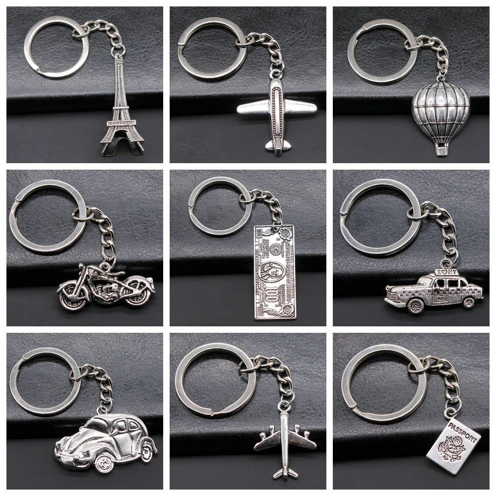 Airplane Passport Taxi Bus Hot Air Balloon Journey Pendant Keychain Key Ring For Travel Jewellery Freedom Gift For Traveler