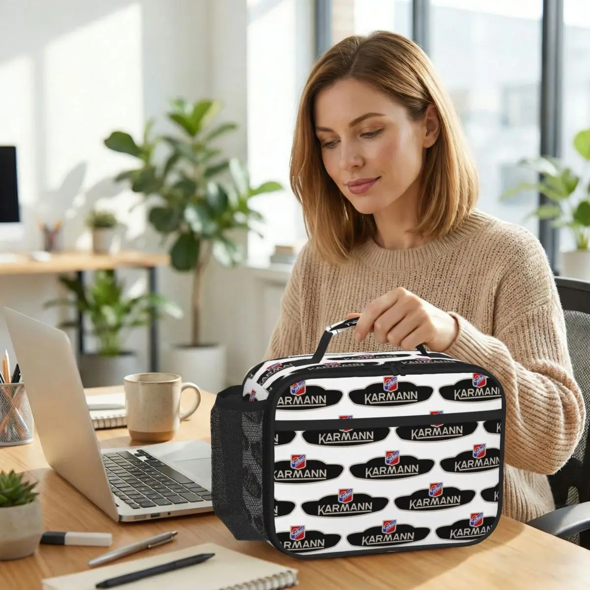 Bolsa térmica isolada com emblema Karmann Ghia para mulheres, caixa térmica para escritório, caixa térmica à prova de vazamento, recipiente para almoço
