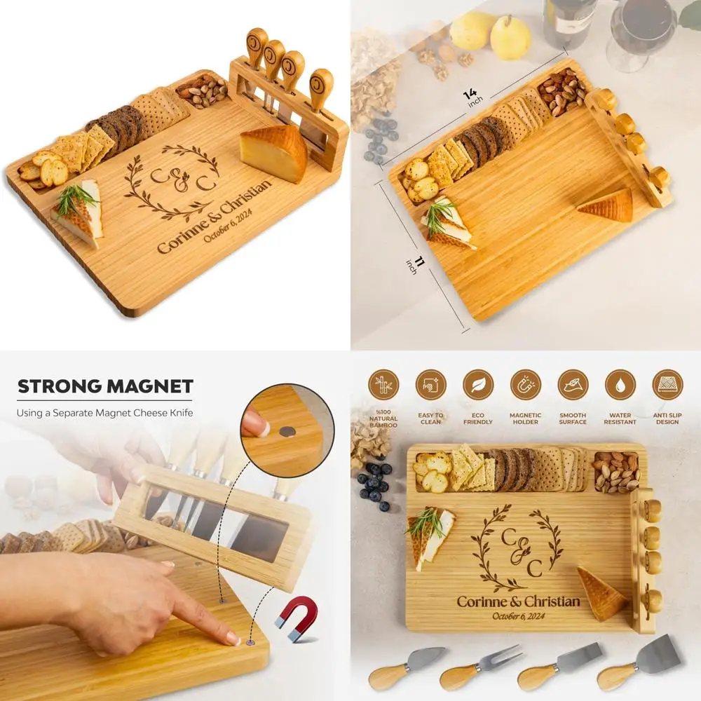 

Custom Bamboo Charcuterie and Cheese Board Set for Weddings, Anniversaries, Showers, Christmas, and Housewarmings