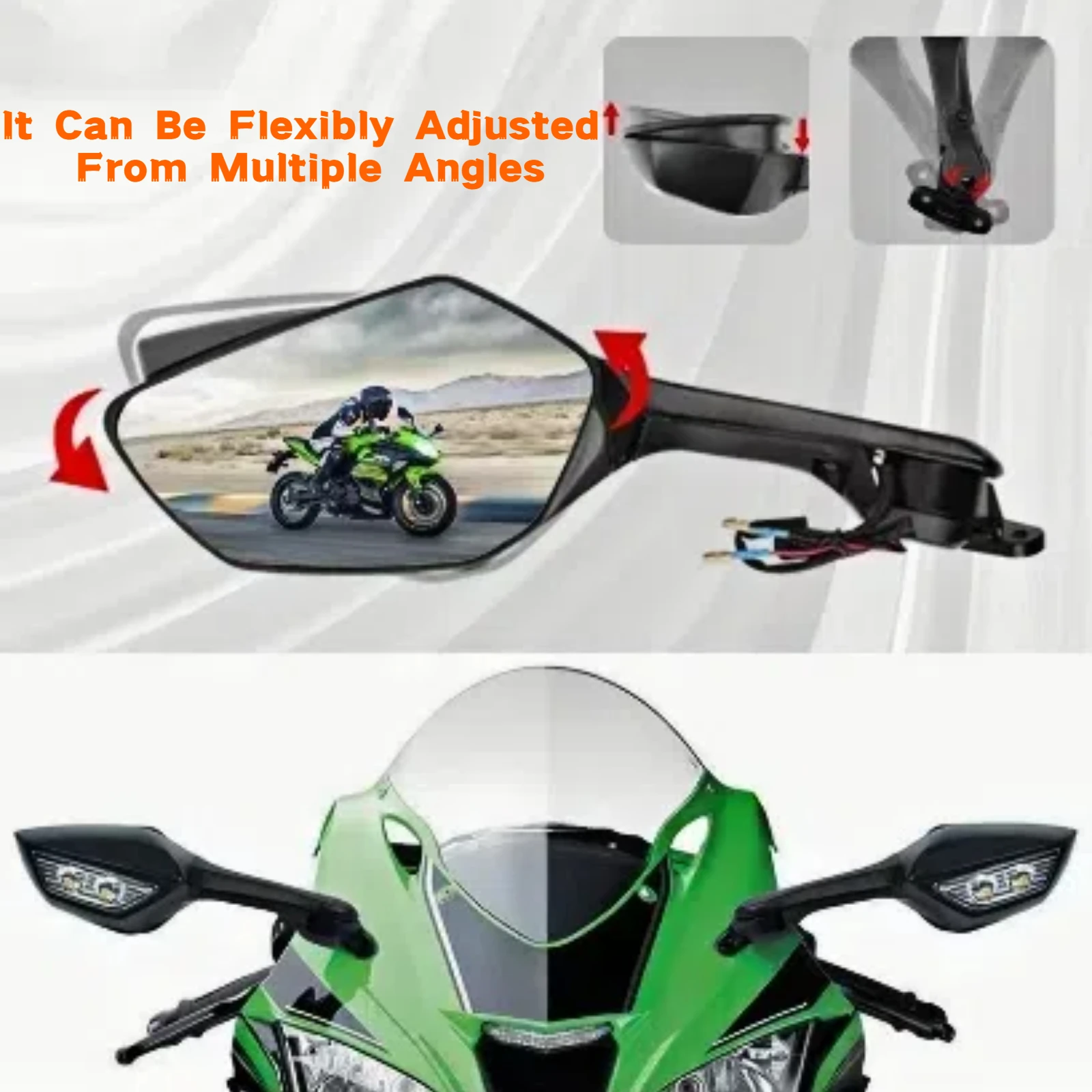 For Kawasaki NINJA250 NINJA400 ZX10R ZX25R ZX4RR ZX6R Motorcycle Adjustable Rearview Mirror Side Mirror with Signal Light