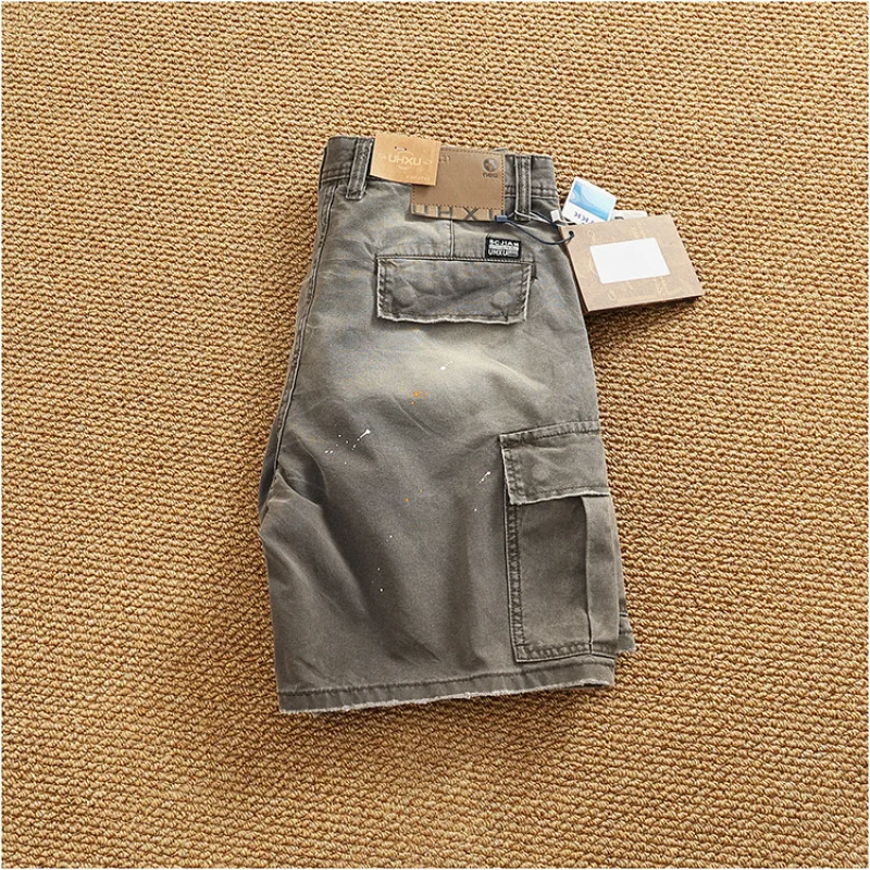 

Лето 2025 года, новые высококачественные тканые шорты для рабочей одежды для мужчин, джинсовые брюки в стиле ретро с раздвижными чернилами и несколькими карманами, пять четвертей