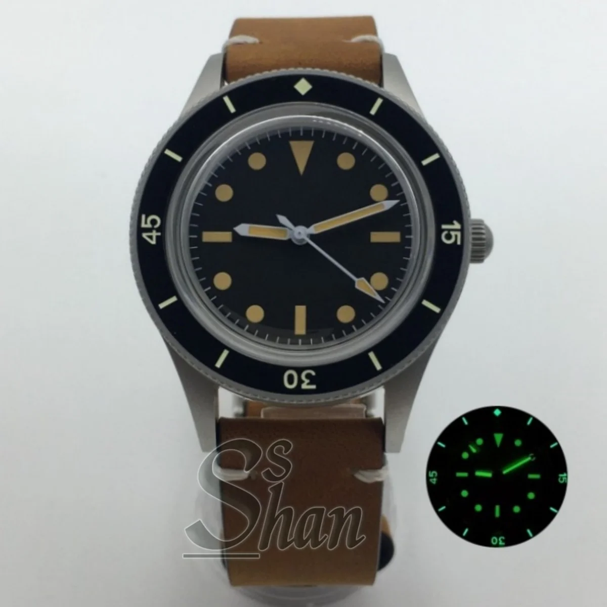 40mm メンズ ヴィンテージ ダイビングウォッチ ドーム型サファイアガラス レザーストラップ NH35 PT5000 防水 機械式自動巻き腕時計