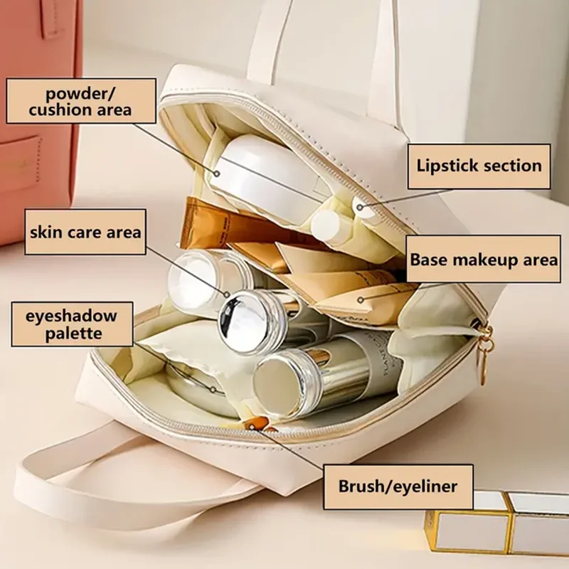 Borsa per il trucco con conchiglia in pelle borsa per il lavaggio di grande capacità borsa per la conservazione del prodotto per la cura della pelle