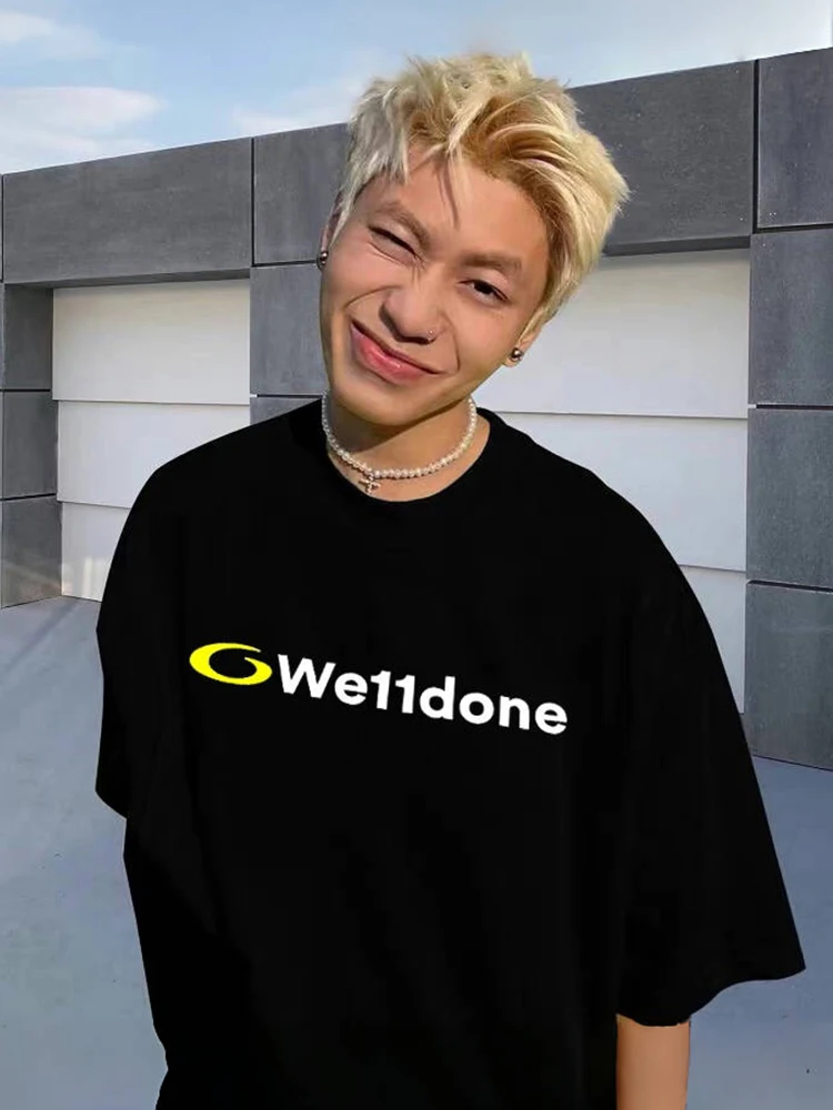 

Свободная хлопковая футболка ort Sve, мужская летняя повседневная одежда WEDONE TRA, брендовая желтая футболка с буквенным принтом Street Sle