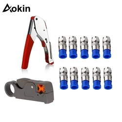 Gaobige Coax Cable Crimper Kit Tool for rg6 rg59 Coaxial Compression Tool Fitting Wire Stripper with Gaobige 10pcs F Compression