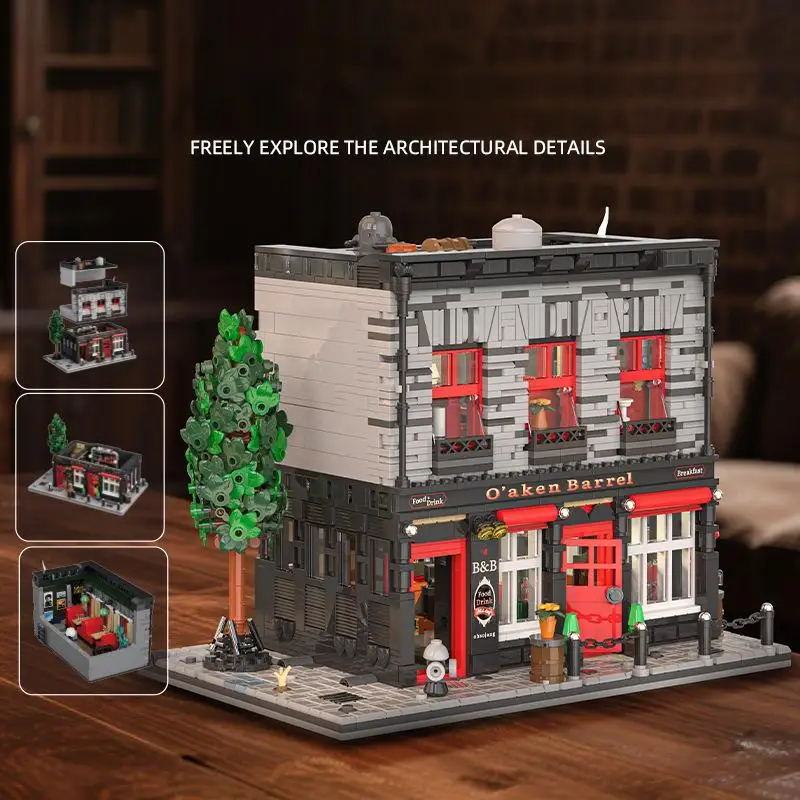2368 PCS Retro Bar Building Set - Vintage Pub Model Brick Kit, DIY Modular House Decor for Adults Teens Age 14+