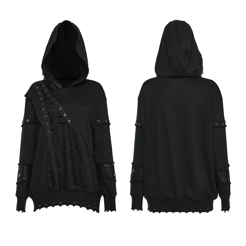 Punk Rave Black Women Casual Rock Loose Simple vampire coffin buckle Hoodie Jacket WT813