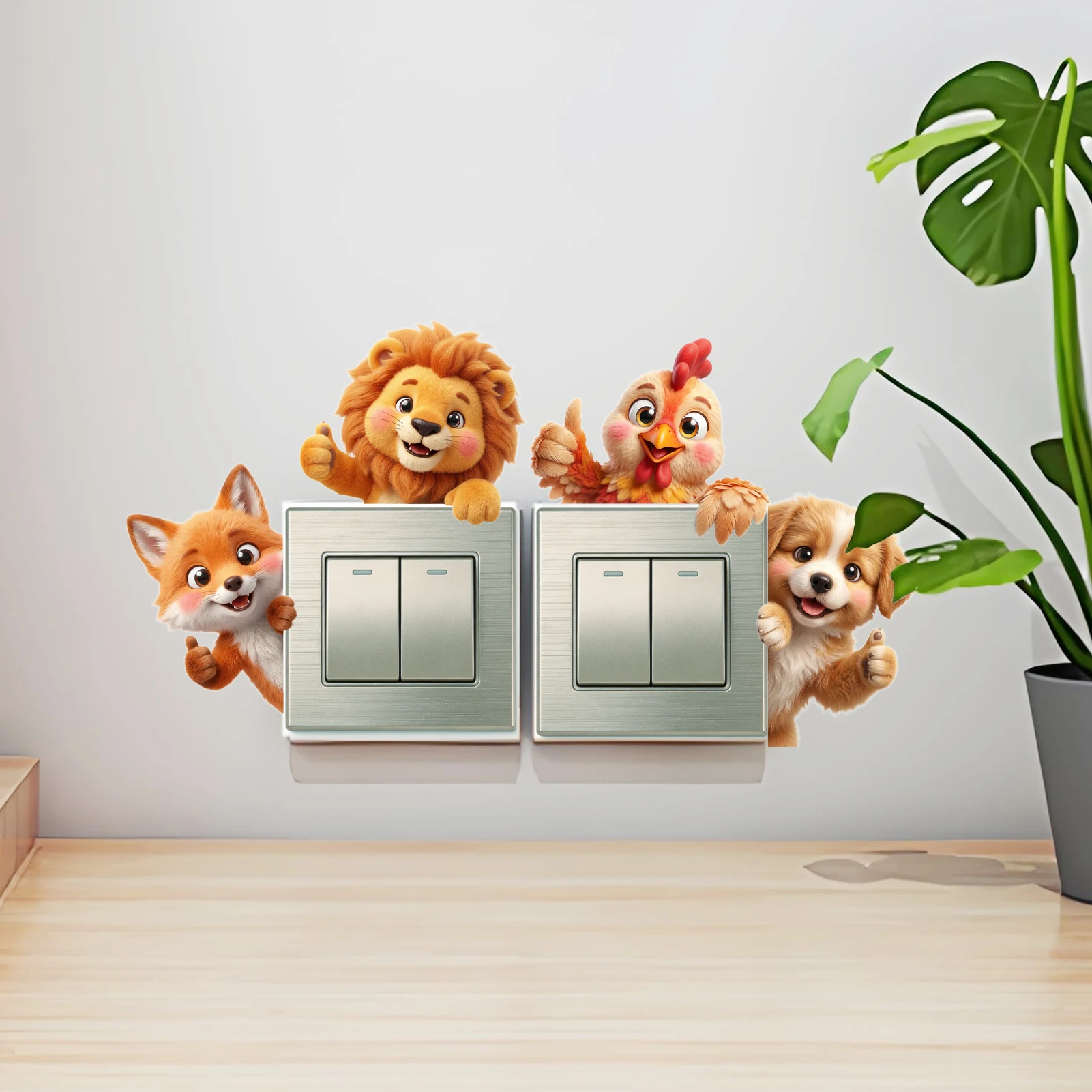 Cute Cartoon Animal Switch Wall Sticker Waterproof Wall Decal with Lion Rooster Fox Dog Designs for Home Switch Fridge Decor