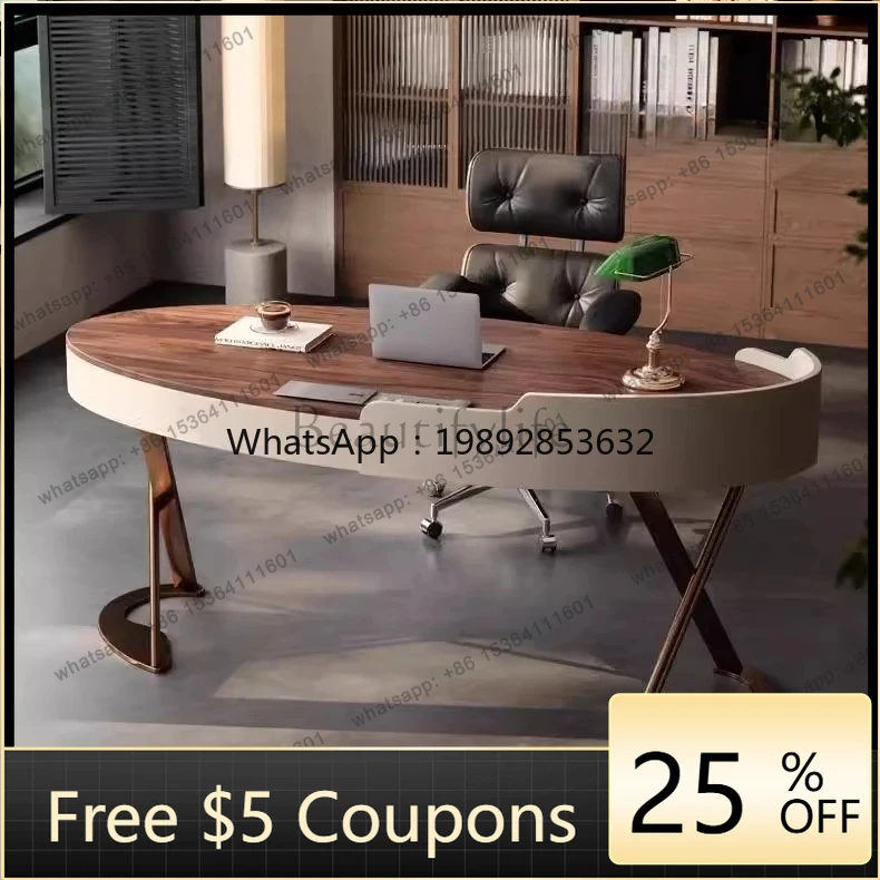 FF Italian minimalist walnut writing desk chairs light luxury simple desk high-end workbench home